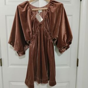Velvet Brown Dress with Puff Sleeves